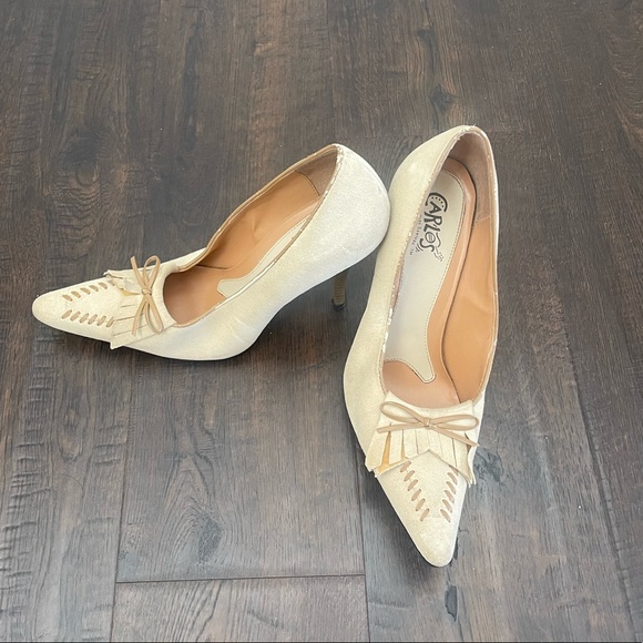 Carlos by Carlos Santana Heels Womens 7 cream Tan Brown Leather pumps shoe sexy - Picture 2 of 6